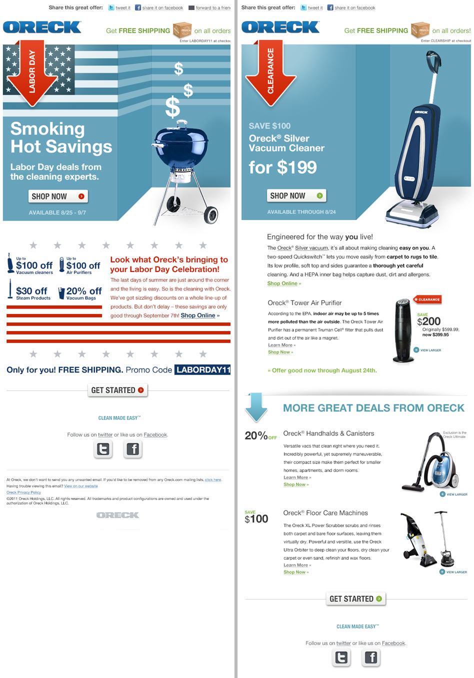 Art direction and web design for Oreck