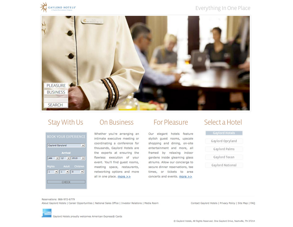 Web design for Gaylord Hotels